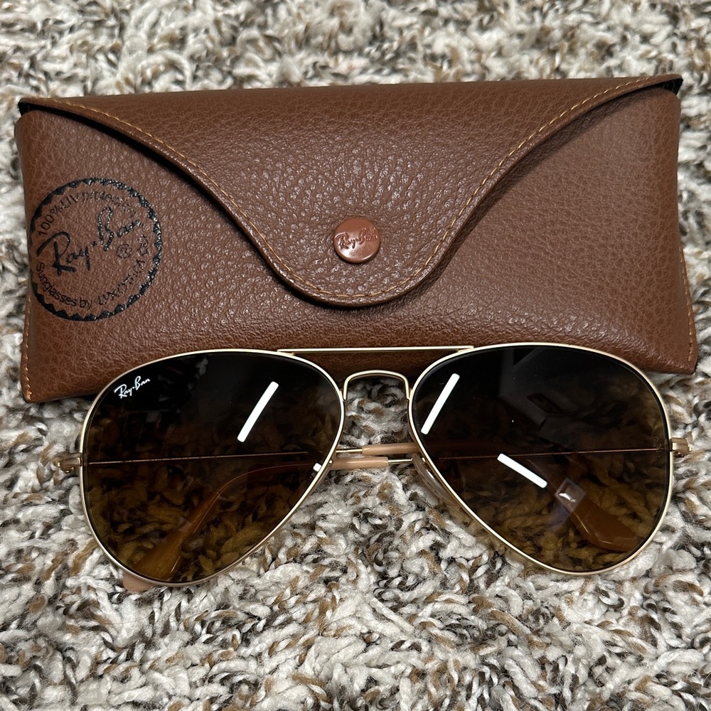 Ray-Ban Gold Frame Sunglasses with Brown Lenses